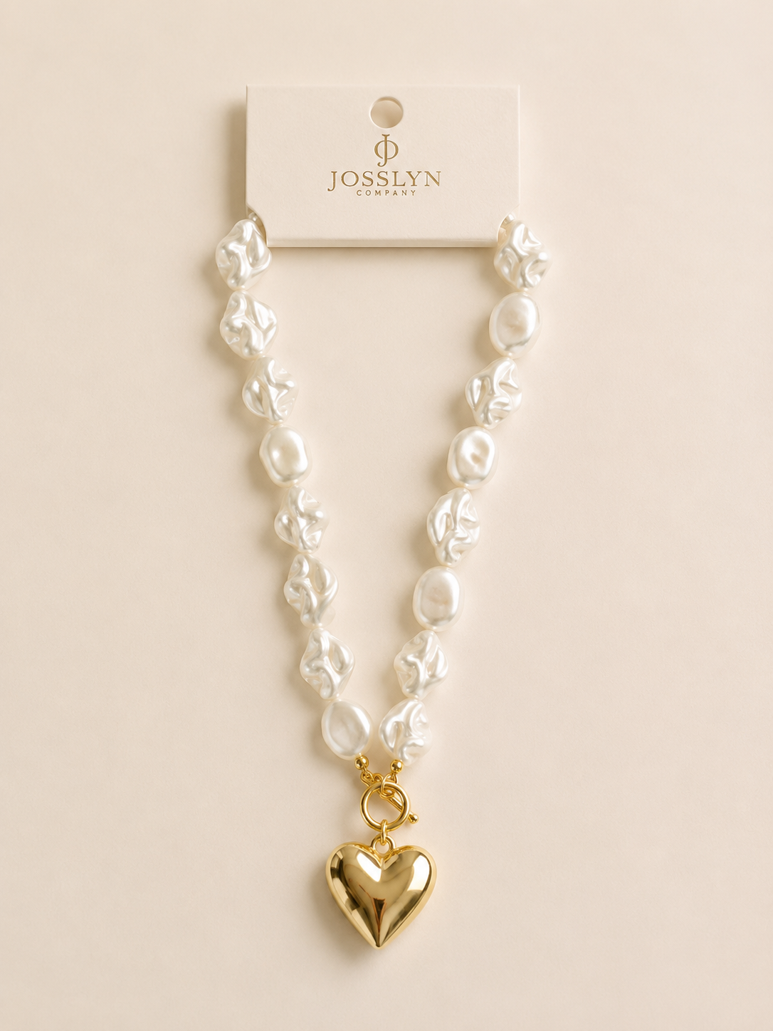 Pearl Beaded Heart Charm Toggle Necklace