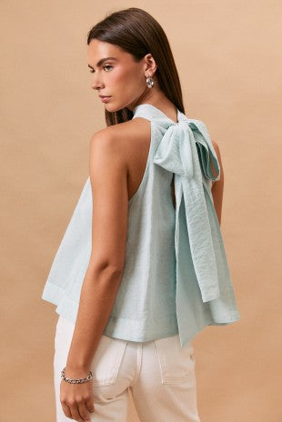Bow Detail Halter Neck Flare Top