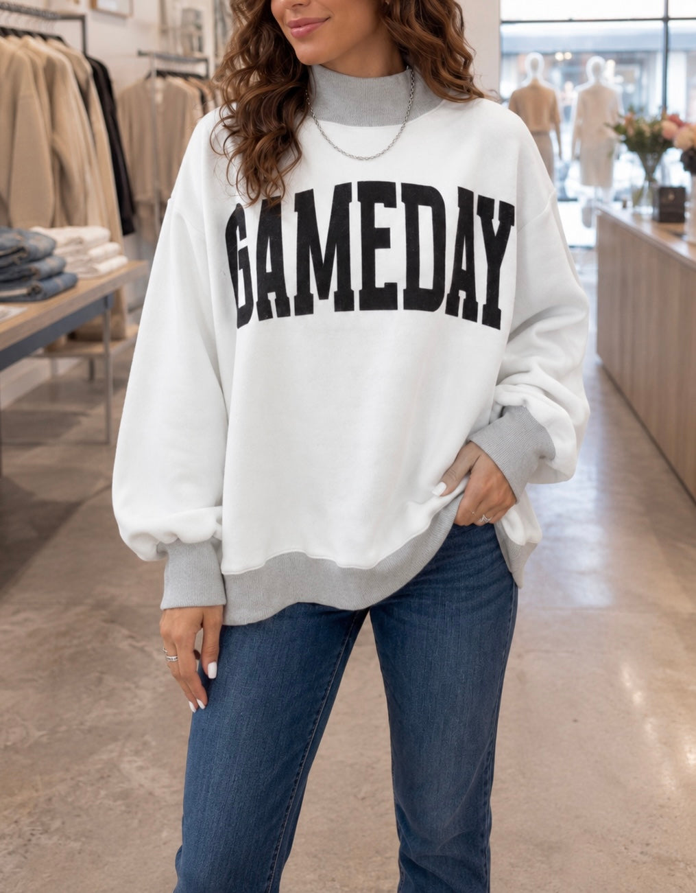 Game Day Oversized Mock Neck Sweatshirt