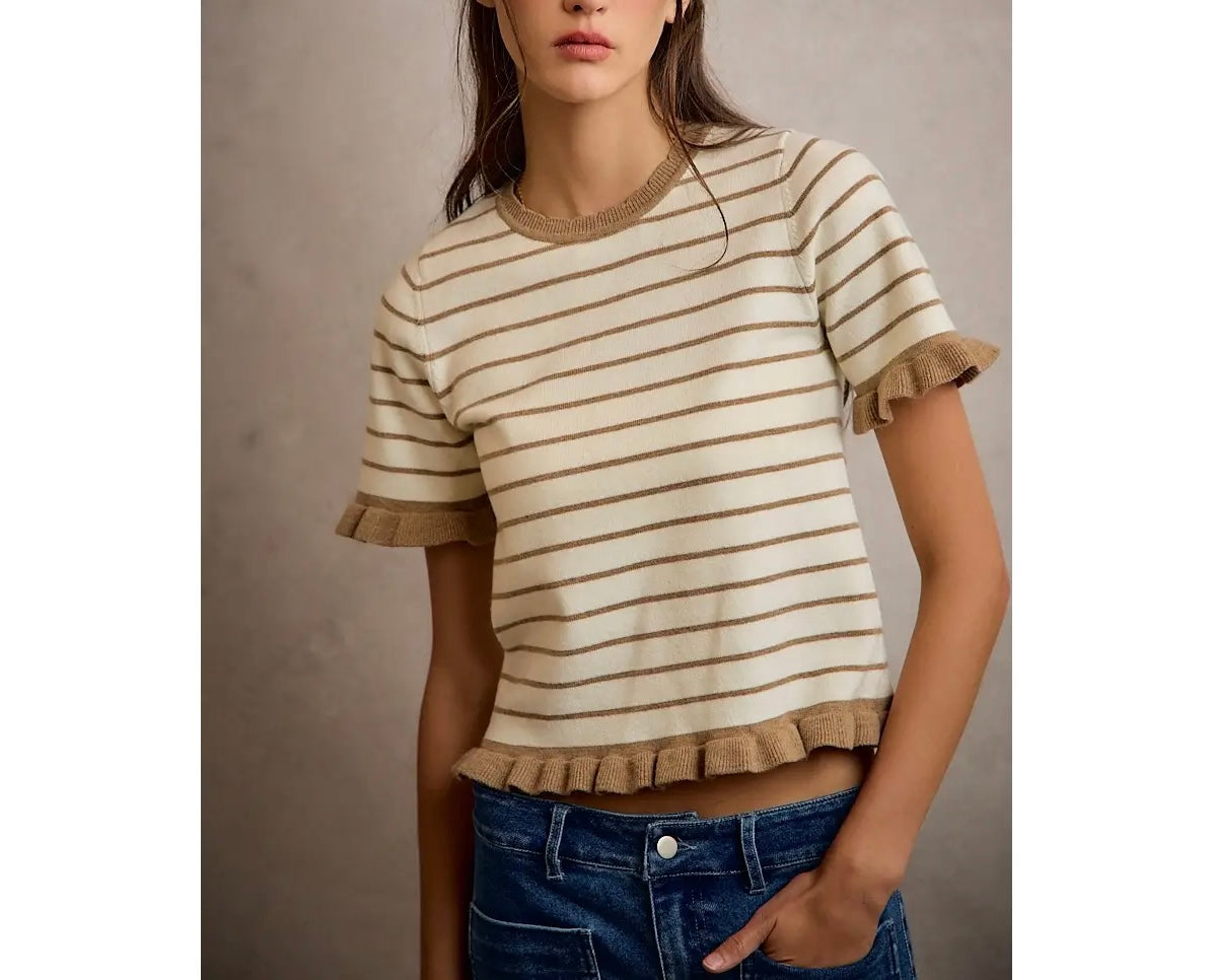 Stripe Ruffle Knit Top