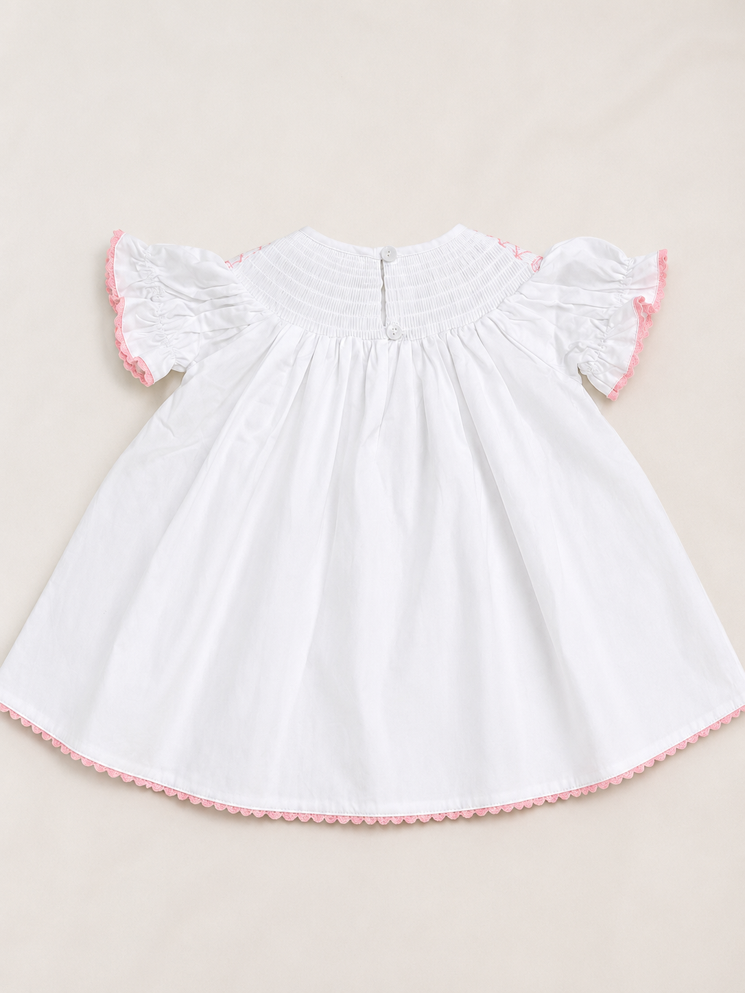 White and Pink Smocked Bishop Dress