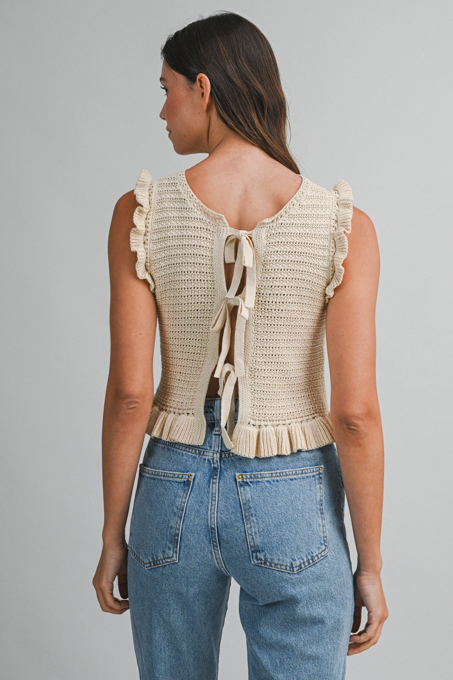 Reversible Ruffle Knit Top With Self Tie Closure