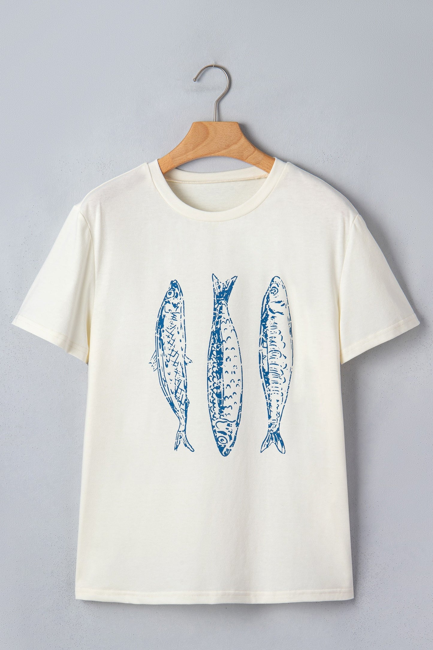 Fish Print Short Sleeve Round Neck T Shirt