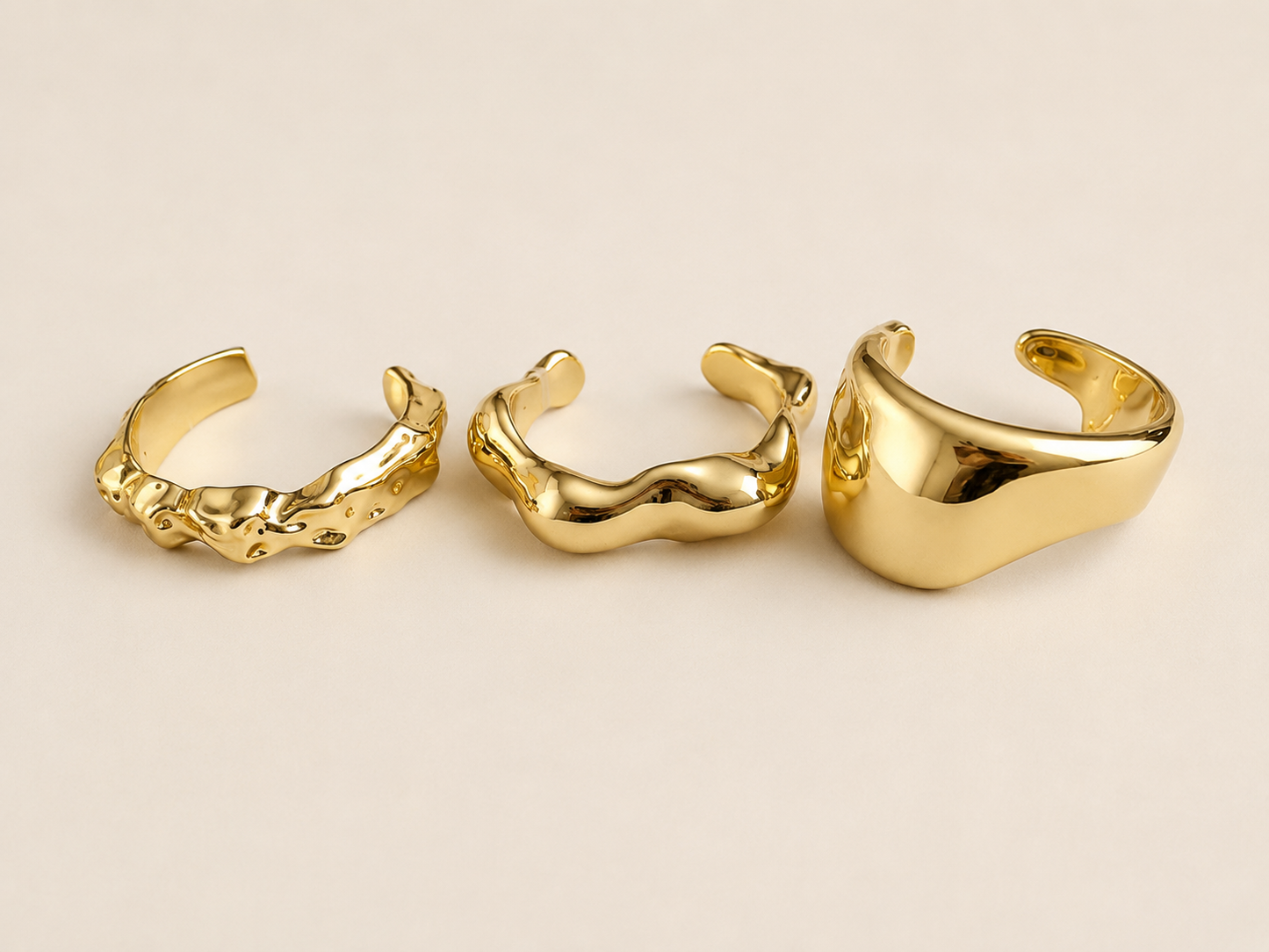 Sculpted Gold Cuff Bracelet Set