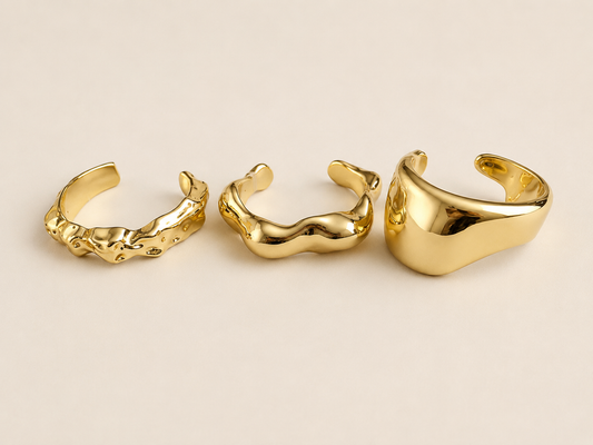 Sculpted Gold Cuff Bracelet Set