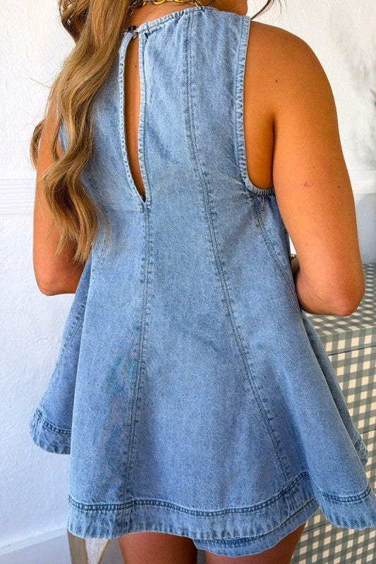 Flowy Sleeveless Denim Style Short Set