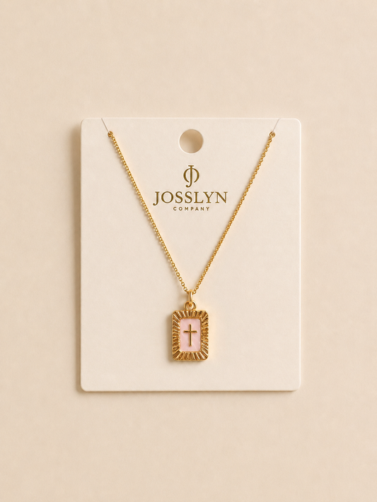 Sunburst Square Cross Pendant Necklace