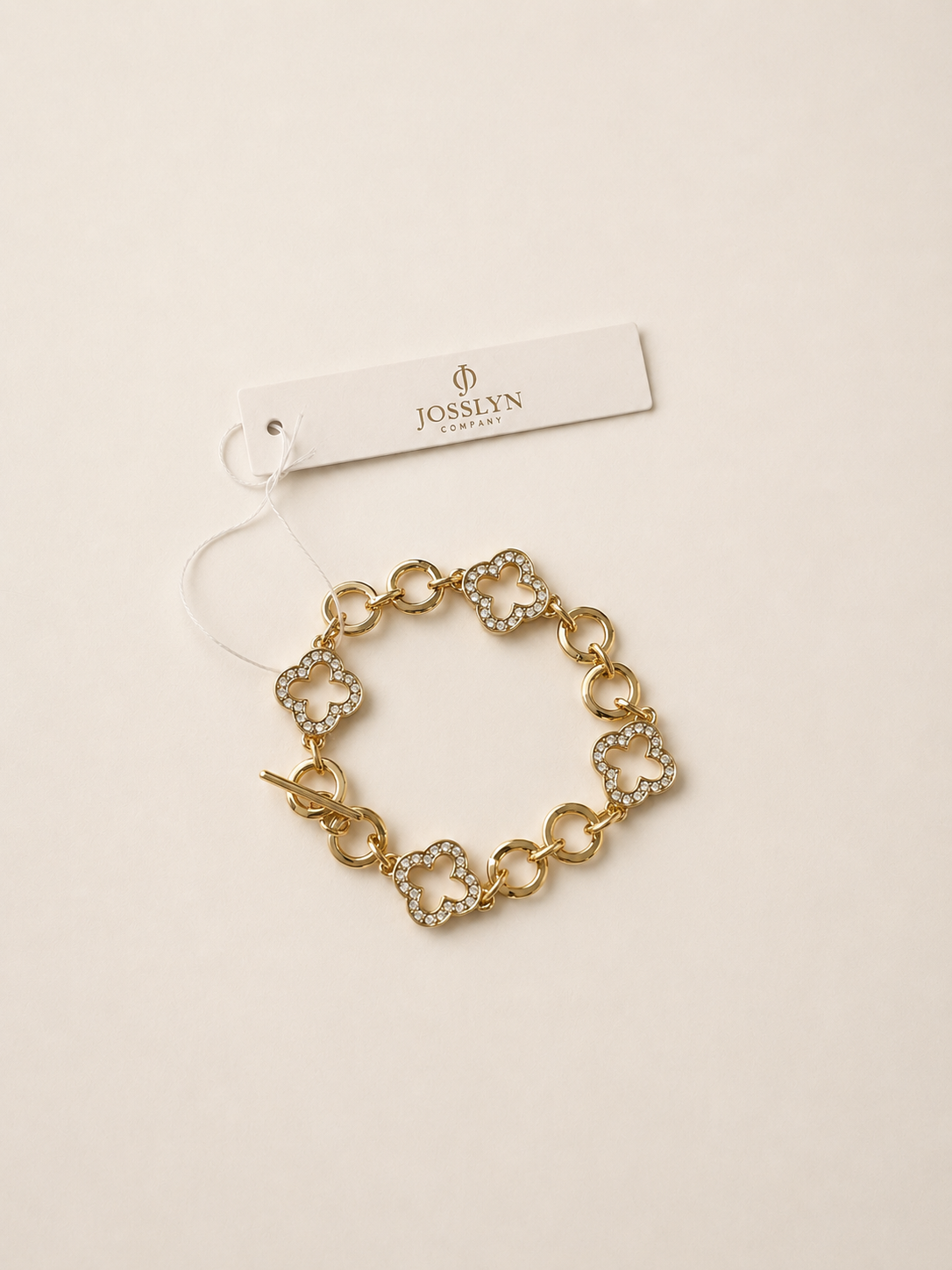 Pave Crystal Clover Link Bracelet With Toggle Clasp