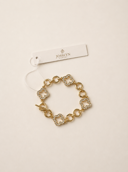 Pave Crystal Clover Link Bracelet With Toggle Clasp