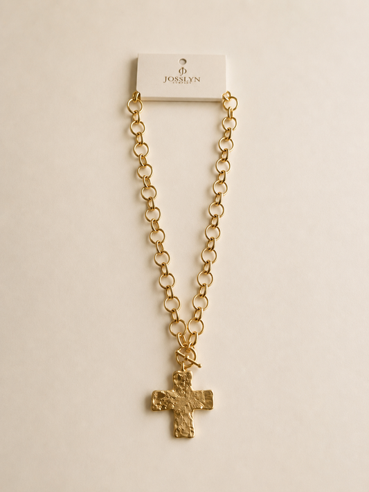 Hammered Cross Front Toggle Necklace