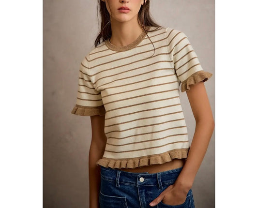 Stripe Ruffle Knit Top