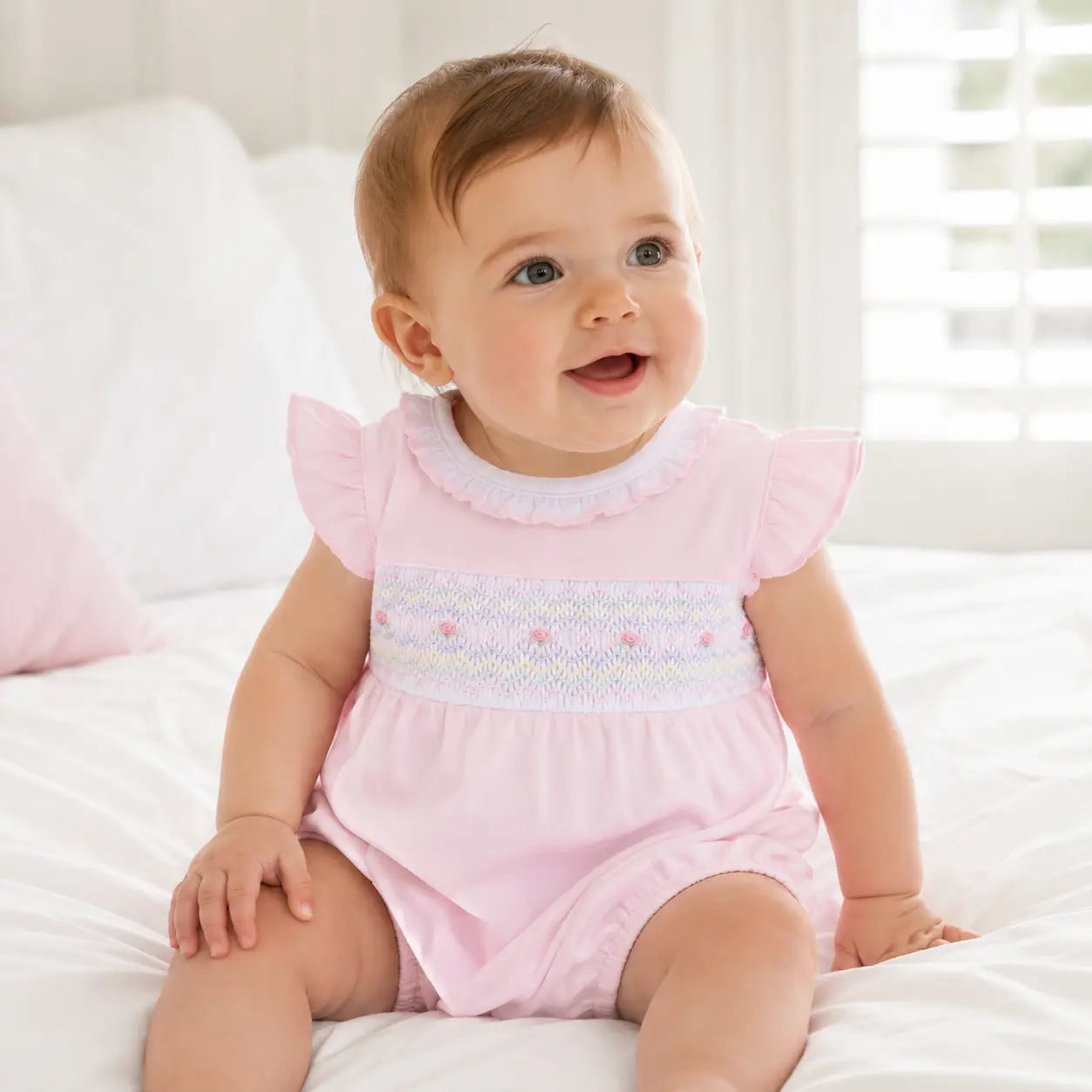 Blush Smocked Flutter Sleeve Bubble Romper