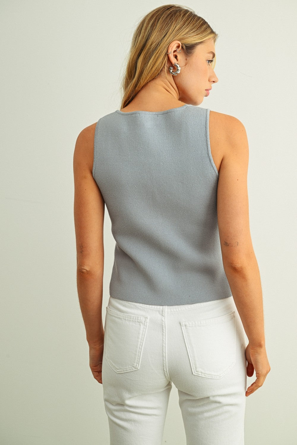 Sleeveless Knitted Button Front Vest Top