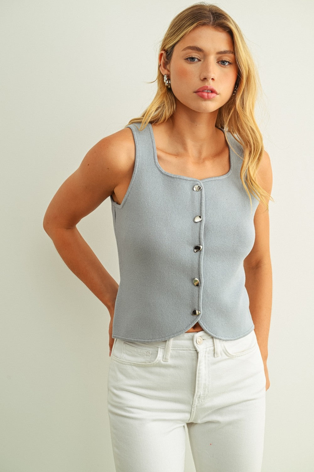 Sleeveless Knitted Button Front Vest Top