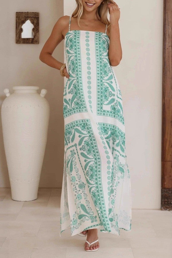 Paisley Print Strap Maxi Dress