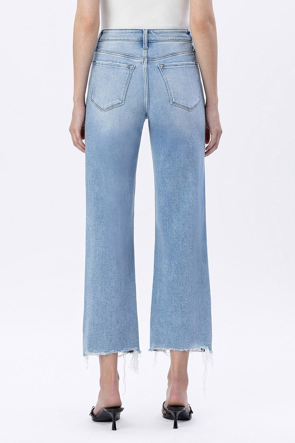 High Rise Distressed Crop Slim Wide Jeans